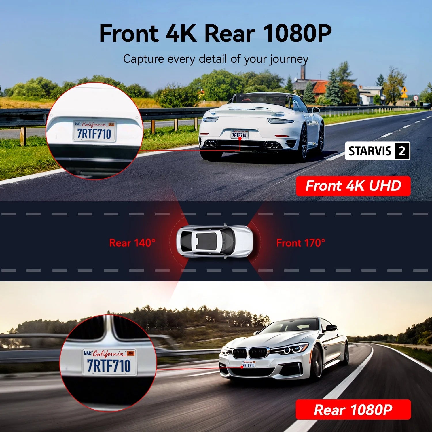 Touch Screen Dash Cam Front and Rear, 4K Dash Camera with STARVIS 2 Sensor, Free 128GB Card, Car Camera with Wifi GPS, Voice Control, WDR, 24H Parking Mode, Night Vision
