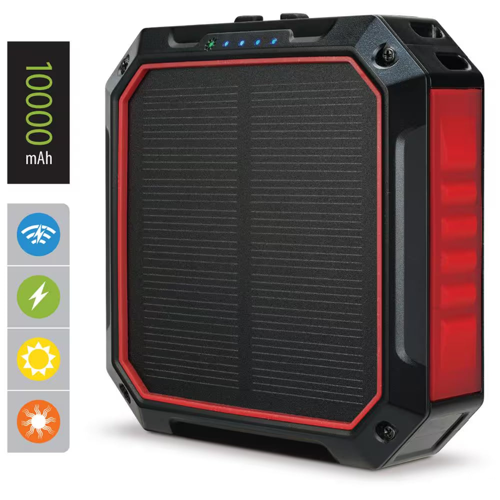 10000 Mah Solar Power Bank with Light, Wireless Charger and LED Flashlight