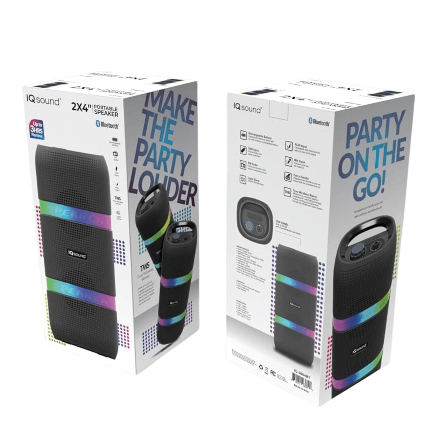 IQ Sound 2 x 4-Inch Portable Bluetooth TWS LED Speaker