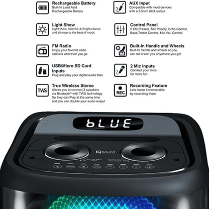 IQ Sound TorusFLEX 2x10-Inch Portable Bluetooth DJ Speaker