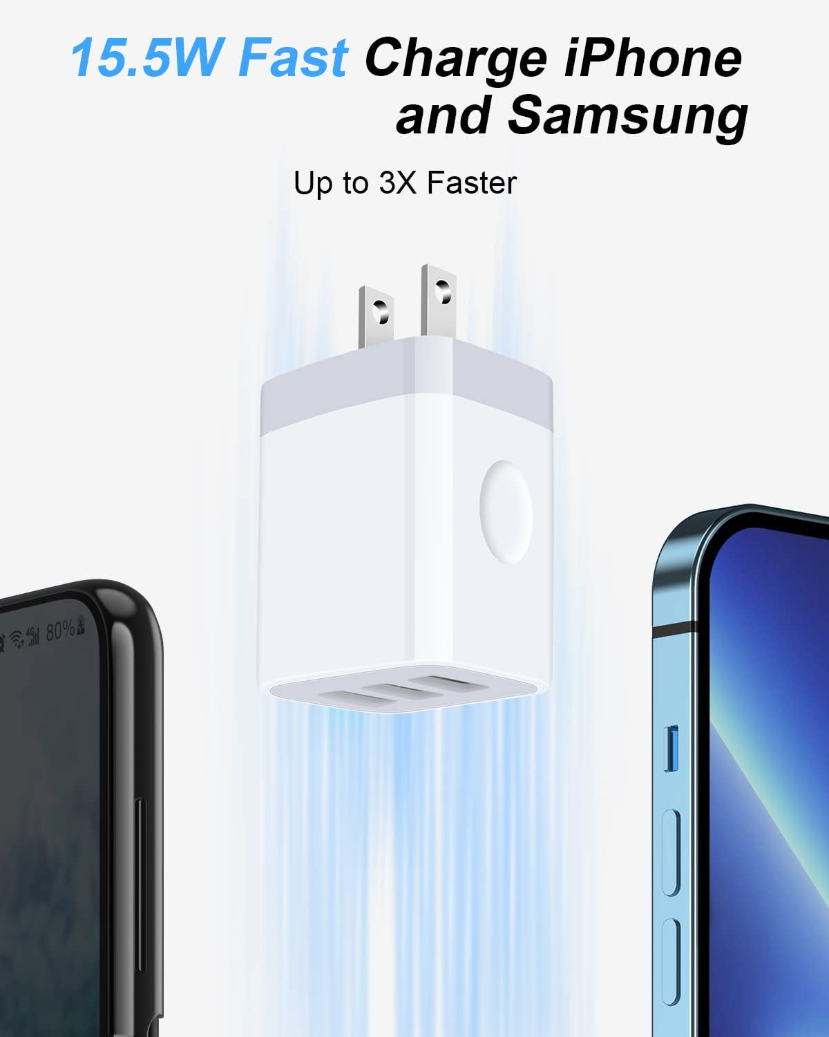 USB Charger Cube, Wall Charger Plug,  3.1A 3-Muti Port USB Adapter Power Plug Charging Station Box Base for Iphone 17 16 15 14 13 12 Pro Max Mini SE 11 Pro Max Samsung Phones Charging Block