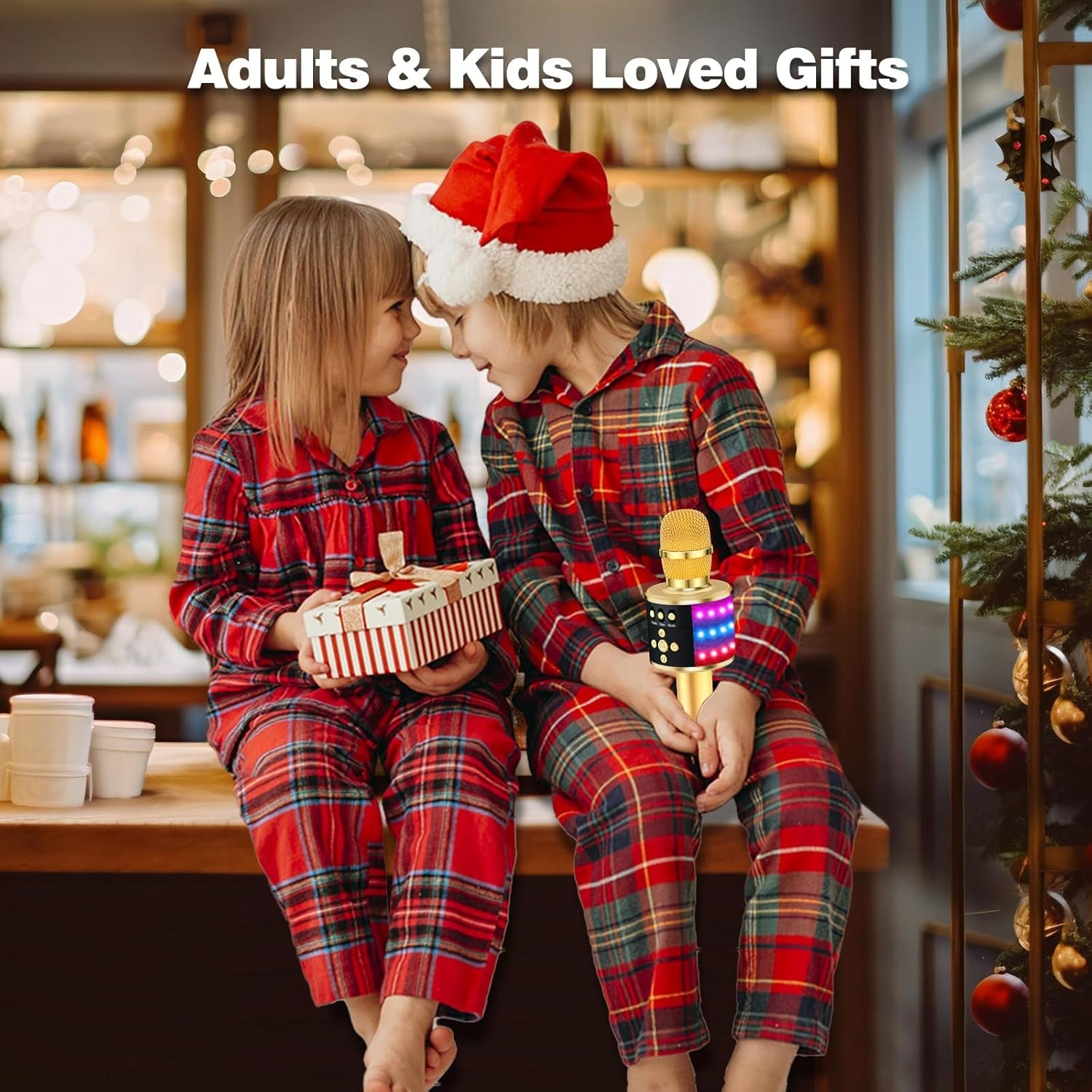 Karaoke Microphone for Kids & Adults - Bluetooth Microphones Singing Mic with Disco Lights, Echo Effect, Built-In Speaker Portable Karaoke Player for Party Travel Gifts Q78(Gold)