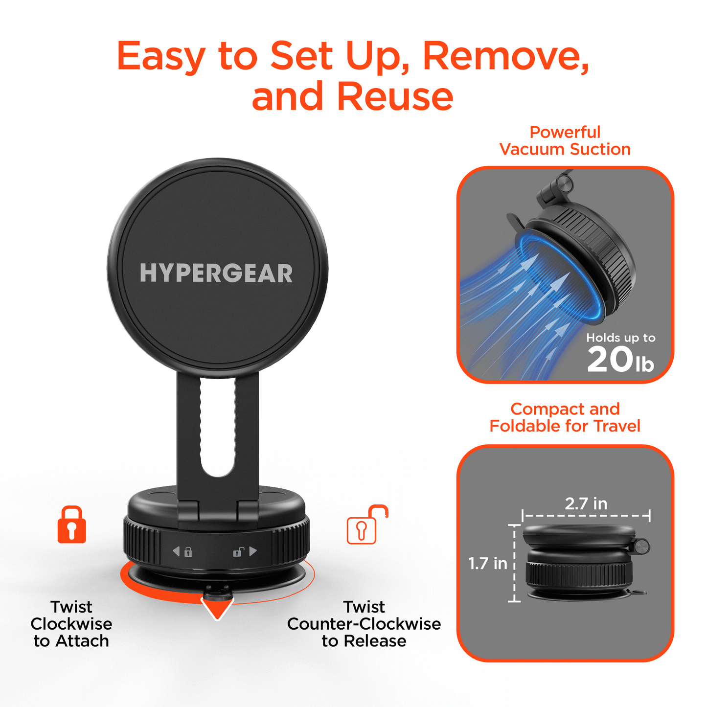 HyperGear Mag Vac Magnetic Phone Mount with Vacuum Suction Cup Base