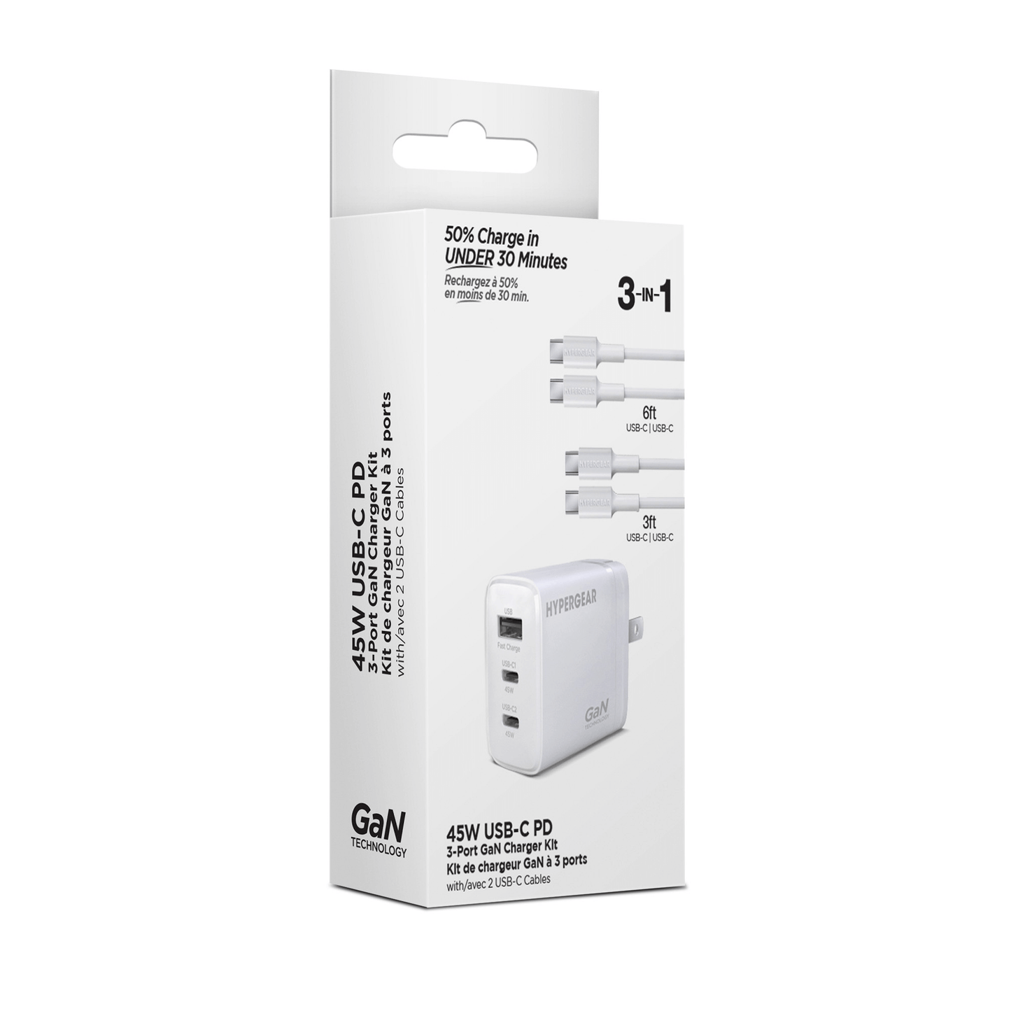 HyperGear 45W USB-C PD PPS Tri-Port GaN Fast Wall Charger